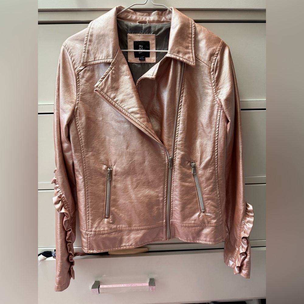 Metallic Pink Leather Moto Jacket - Unbranded
